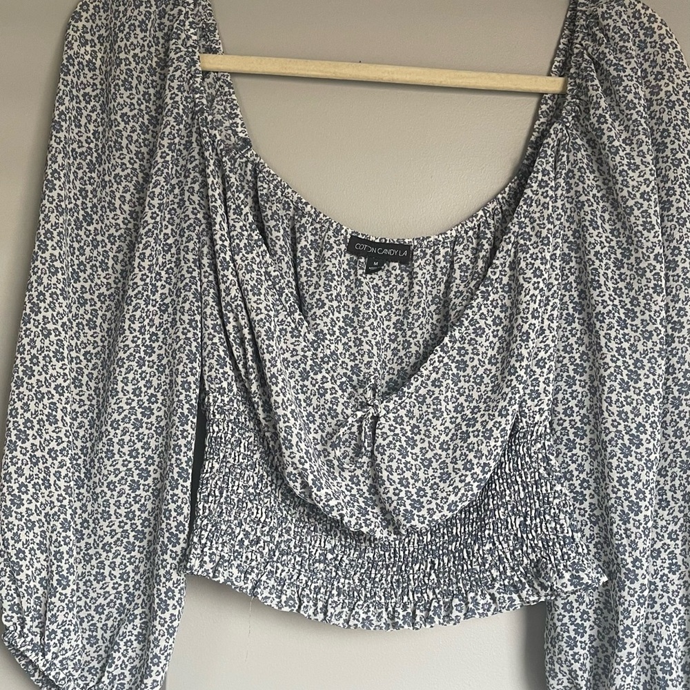Blue and White Floral Blouse